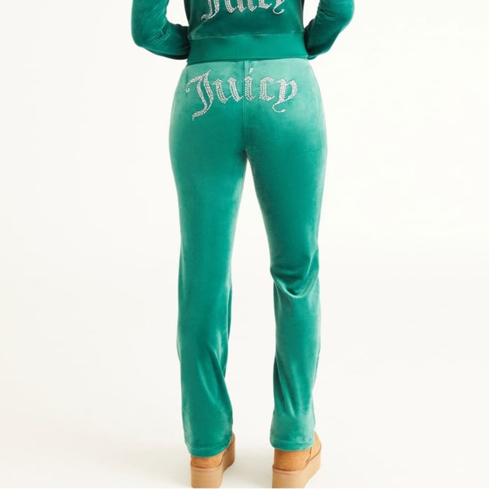 Juicy Couture OG Bling Velour Track Pants Jade Green